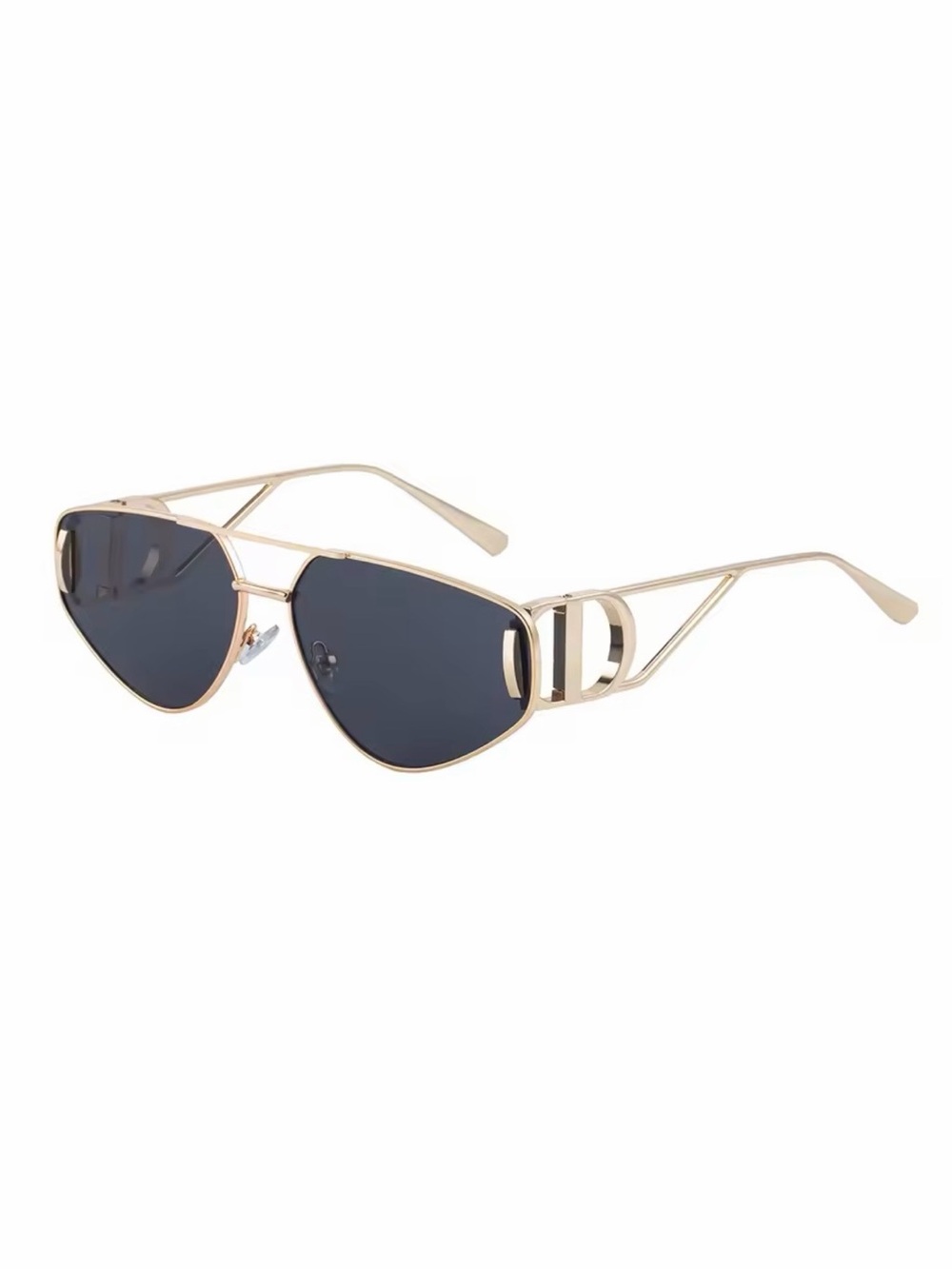 Gold Metal Frame Sunglasses with Black Lenses for Women